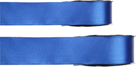 Hobby/decoratie sierlint - 2x - satijn - blauw - 1,5 cm/15 mm x 25 meter - cadeaulint
