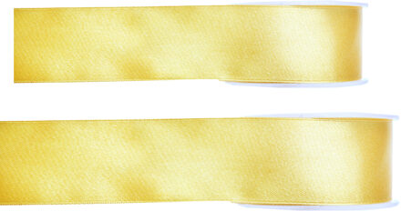 Hobby/decoratie sierlint - 2x - satijn - geel - 1,5 cm/15 mm x 25 meter - cadeaulint