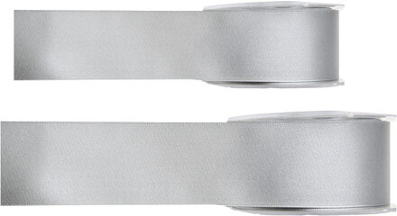 Hobby/decoratie sierlint - 2x - satijn - grijs - 1,5 cm/15 mm x 25 meter - cadeaulint