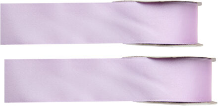 Hobby/decoratie sierlint - 2x - satijn - lila paars - 1,5 cm/15 mm x 25 meter - cadeaulint