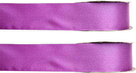 Hobby/decoratie sierlint - 2x - satijn - magenta - 1,5 cm/15 mm x 25 meter - cadeaulint