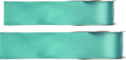 Hobby/decoratie sierlint - 2x - satijn - mintgroen - 1,5 cm/15 mm x 25 meter - cadeaulint