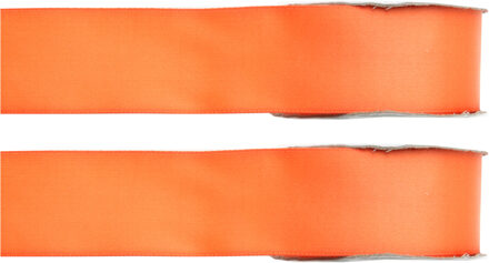 Hobby/decoratie sierlint - 2x - satijn - oranje - 1,5 cm/15 mm x 25 meter - cadeaulint