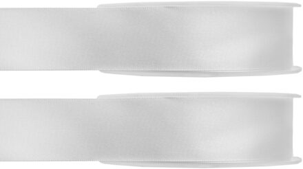 Hobby/decoratie sierlint - 2x - satijn - wit - 1,5 cm/15 mm x 25 meter - cadeaulint