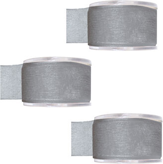 Hobby/decoratie sierlint - 3x - grijs - organza - 4 cm x 20 meter