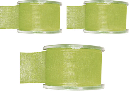 Hobby/decoratie sierlint - 3x - groen - organza - 4 cm x 20 meter