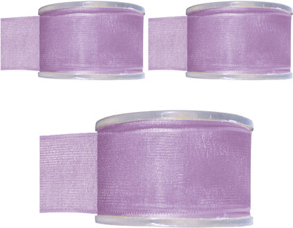Hobby/decoratie sierlint - 3x - lila paars - organza - 4 cm x 20 meter