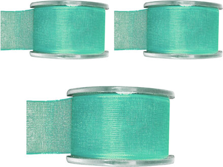 Hobby/decoratie sierlint - 3x - mintgroen - organza - 4 cm x 20 meter