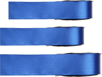 Hobby/decoratie sierlint - 3x - satijn - blauw - 1,5 cm/15 mm x 25 meter - cadeaulint