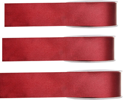 Hobby/decoratie sierlint - 3x - satijn - bordeauxrood - 1,5 cm/15 mm x 25 meter - cadeaulint