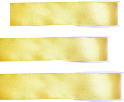 Hobby/decoratie sierlint - 3x - satijn - geel - 1,5 cm/15 mm x 25 meter - cadeaulint