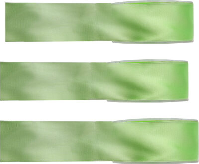 Hobby/decoratie sierlint - 3x - satijn - groen - 1,5 cm/15 mm x 25 meter - cadeaulint