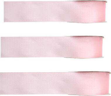 Hobby/decoratie sierlint - 3x - satijn - lichtroze - 1,5 cm/15 mm x 25 meter - cadeaulint