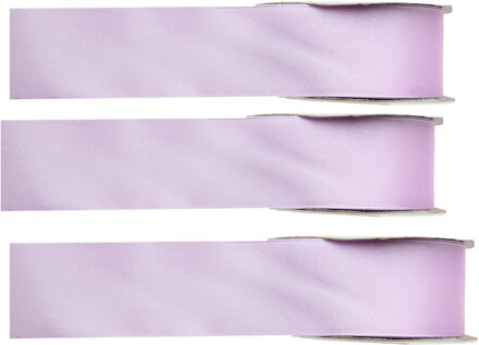 Hobby/decoratie sierlint - 3x - satijn - lila paars - 1,5 cm/15 mm x 25 meter - cadeaulint
