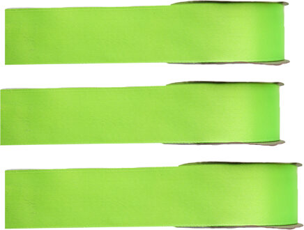 Hobby/decoratie sierlint - 3x - satijn - limegroen - 1,5 cm/15 mm x 25 meter - cadeaulint