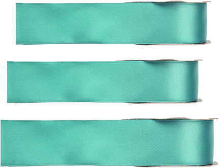 Hobby/decoratie sierlint - 3x - satijn - mintgroen - 1,5 cm/15 mm x 25 meter - cadeaulint