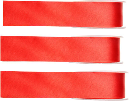 Hobby/decoratie sierlint - 3x - satijn - rood - 1,5 cm/15 mm x 25 meter - cadeaulint