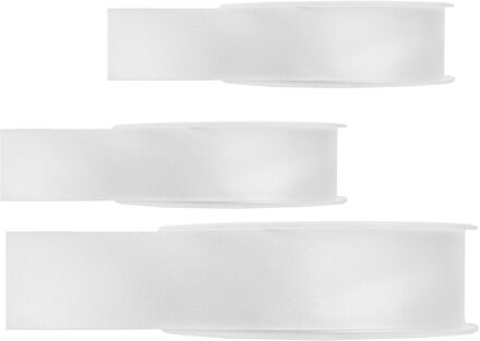Hobby/decoratie sierlint - 3x - satijn - wit - 1,5 cm/15 mm x 25 meter - cadeaulint
