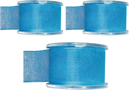 Hobby/decoratie sierlint - 3x - turquoise - organza - 4 cm x 20 meter