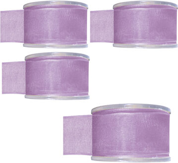 Hobby/decoratie sierlint - 4x - lila paars - organza - 4 cm x 20 meter
