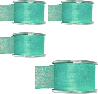 Hobby/decoratie sierlint - 4x - mintgroen - organza - 4 cm x 20 meter