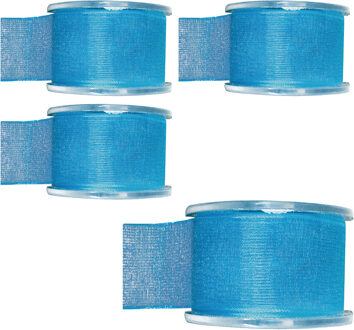 Hobby/decoratie sierlint - 4x - turquoise - organza - 4 cm x 20 meter