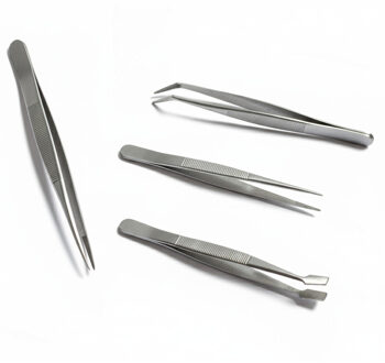 Hobby en verbanddoos Pincetten set - 2x - 4 delig - RVS metaal