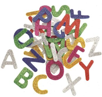 Hobby foam 208x foam rubberen glitter letters gekleurd - Zelf klevende Hobby en knutselen letters