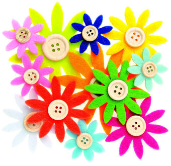 Hobby knopen - vilt - 12x - gekleurd - sixties bloemen met knoop - 3,5-7 cm Multi