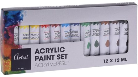 Hobby/knutsel acrylverf in 12 kleuren 12 ml Multi