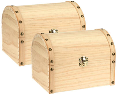 Hobby/knutsel Houten opbergkistje - 2x stuks - met ronde deksel - 20 x 15 x 15 cm