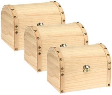 Hobby/knutsel Houten opbergkistje - 3x stuks - met ronde deksel - 20 x 15 x 15 cm