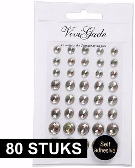 Hobby/knutsel kristal plaksteentjes - 80x stuks - zilver - strass steentjes - Plak juwelen