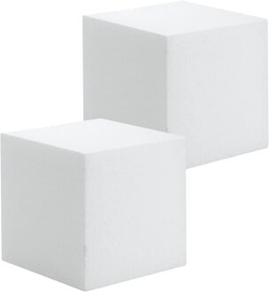 Hobby/knutsel piepschuim kubus blok - 2x - 15 x 15 cm - wit - figuren om te knutselen