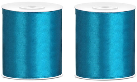 Hobby/knutsel satijnen sierlint - 2x - blauw - 10 cm x 25 mtr - cadeau lint