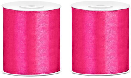 Hobby/knutsel satijnen sierlint - 3x - fuchsia - 10 cm x 25 mtr - cadeau lint