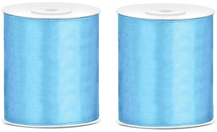 Hobby/knutsel satijnen sierlint - 3x - lichtblauw - 10 cm x 25 mtr - cadeau lint