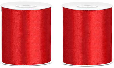Hobby/knutsel satijnen sierlint - 3x - rood - 10 cm x 25 mtr - cadeau lint