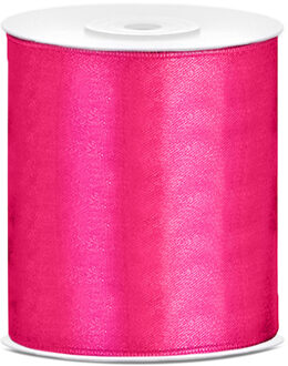 Hobby/knutsel satijnen sierlint - fuchsia - 10 cm x 25 mtr - cadeau lint