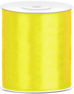 Hobby/knutsel satijnen sierlint - geel - 10 cm x 25 mtr - cadeau lint