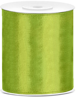 Hobby/knutsel satijnen sierlint - groen - 10 cm x 25 mtr - cadeau lint