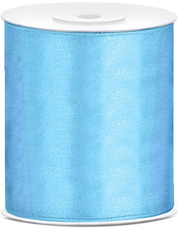 Hobby/knutsel satijnen sierlint - lichtblauw - 10 cm x 25 mtr - cadeau lint