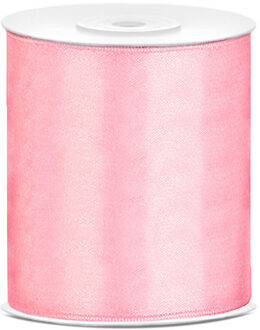 Hobby/knutsel satijnen sierlint - roze - 10 cm x 25 mtr - cadeau lint