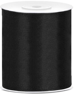 Hobby/knutsel satijnen sierlint - zwart - 10 cm x 25 mtr - cadeau lint