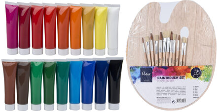 Hobby/knutsel schilderen set acryl verf met palet en kwasten