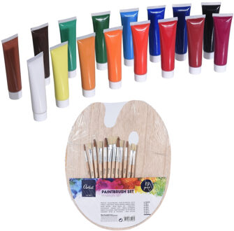 Hobby/knutsel schilderen set acryl verf met palet en kwasten