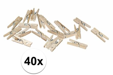 Hobby/Knutselen mini knijpertjes - 40x - naturel kleur - 2 cm - kleine/mini knijpers - foto ophangen