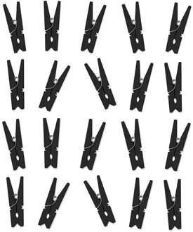 Hobby mini knijpertjes - 20x stuks - van hout / metaal - zwart - 3,5 cm