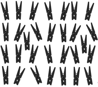 Hobby mini knijpertjes - 30x stuks - van hout / metaal - zwart - 3,5 cm