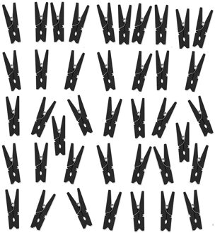Hobby mini knijpertjes - 40x stuks - van hout / metaal - zwart - 3,5 cm